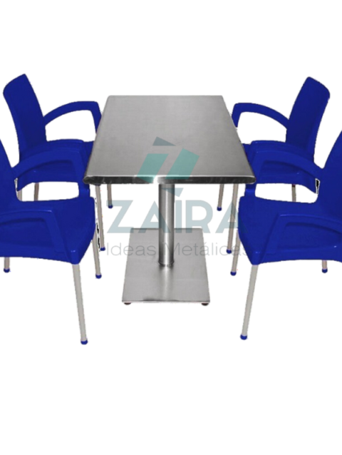 Juego Eva con brazos Mesa Acero Inoxidable
