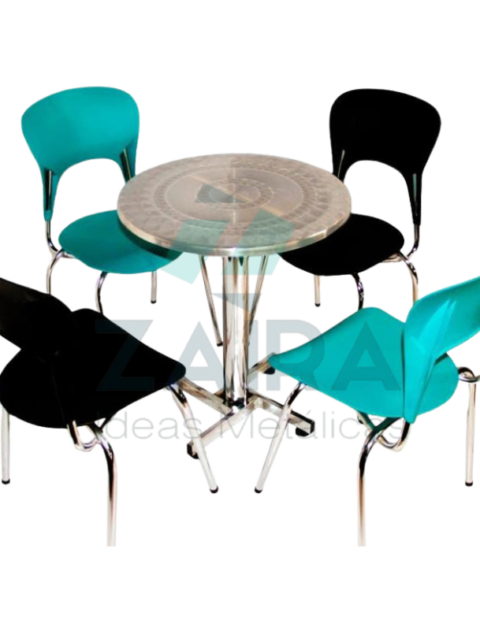 Juego Sillas y Mesa-  Poker Acero Inoxidable Bases Cromadas